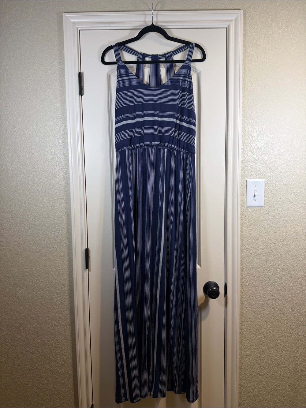 Navy and White Striped Maxi Dress